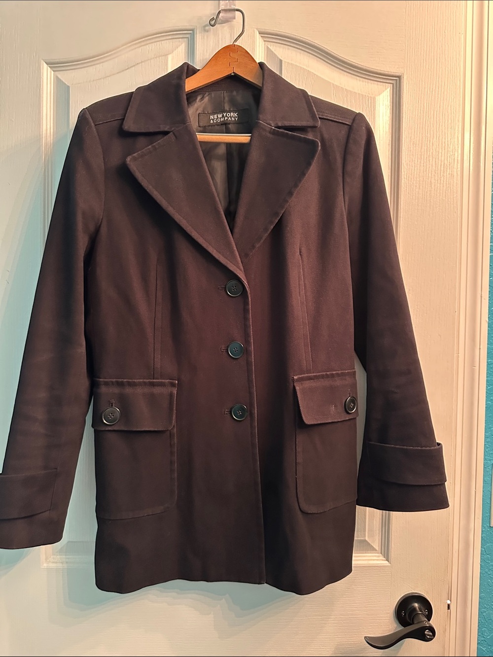 New York & Company Black Tailored Button Front Coat Jacket